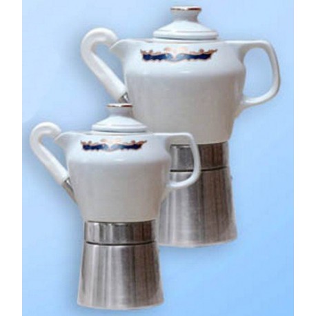 Sirge Caffettiera Moka 4 tazzine in fine porcellana certificata e decorata oro