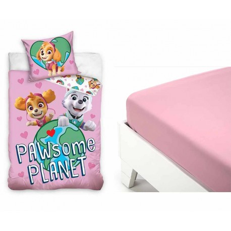 COMPLETO COPRIPIUMINO PAW PATROL COTONE LETTO SINGOLO 1 PIAZZA ROSA